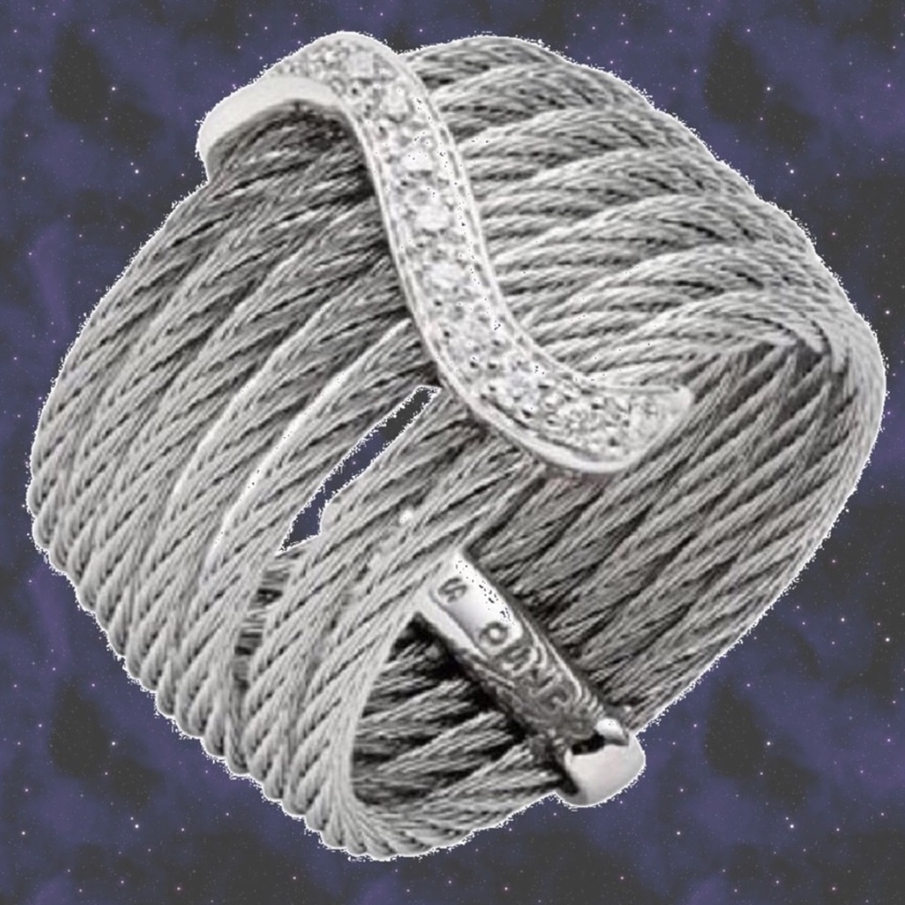 ALOR 18K White Gold Diamond Wave Cable Cigar Band